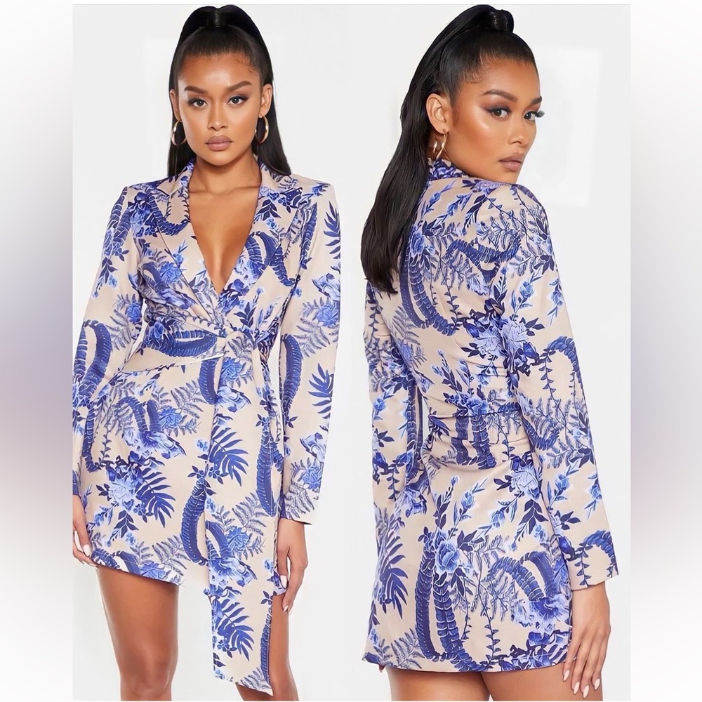 Pretty little thing nude floral wrap dress NEW